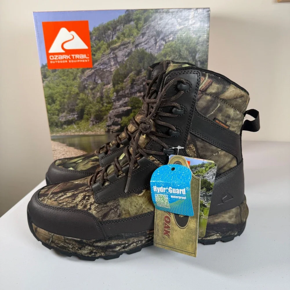 NEW Ozark Trail Mossy Oak Hunting Boots Size 10 Camo Waterproof Insulated 8 Inch